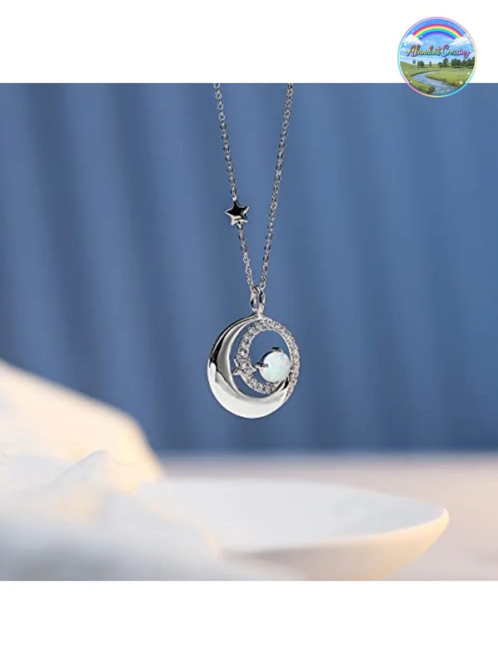 Sterling Silver Moon & Star Birthstone Necklace Dainty Pendant 16-18in Lobster